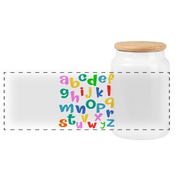 School Child ABC Letters - Panoramic Cookie Jar with Wooden Lid - white - Front