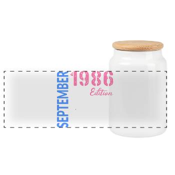 September 1986 Birthday - Panoramic Cookie Jar with Wooden Lid - white - Front