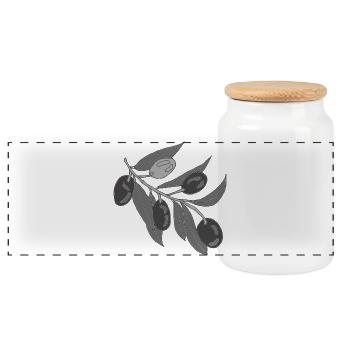 Grey olive branches - Panoramic Cookie Jar with Wooden Lid - white - Front