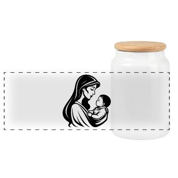 Mother and Baby - Panoramic Cookie Jar with Wooden Lid - white - Front