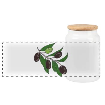 Olive branch vector print - Panoramic Cookie Jar with Wooden Lid - white - Front