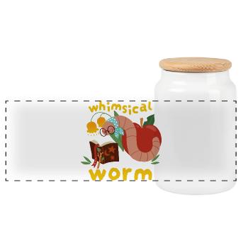 Whimsical Worm - Panoramic Cookie Jar with Wooden Lid - white - Front
