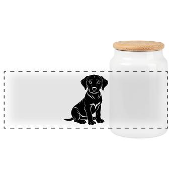 Labrador Puppy - Panoramic Cookie Jar with Wooden Lid - white - Front