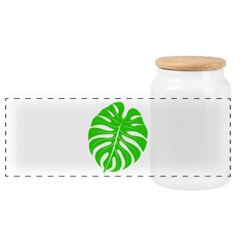 Leaf monstera - Panoramic Cookie Jar with Wooden Lid - white - Front
