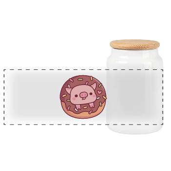 Cute Pig In Chocolate Donut With Sprinkles - Panoramic Cookie Jar with Wooden Lid - white - Front