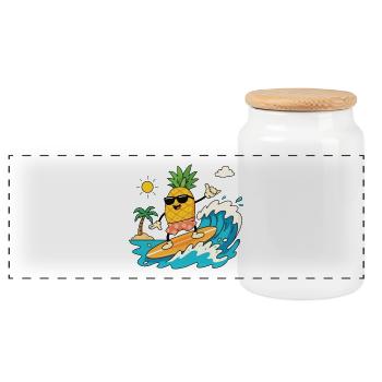 Surfing Pineapple Summer - Panoramic Cookie Jar with Wooden Lid - white - Front