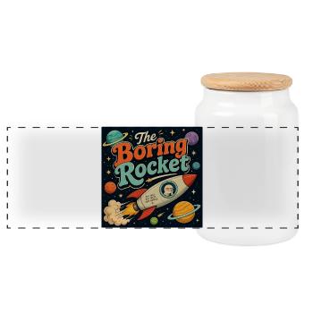 The Boring Rocket – Retro Space Travel - Panoramic Cookie Jar with Wooden Lid - white - Front