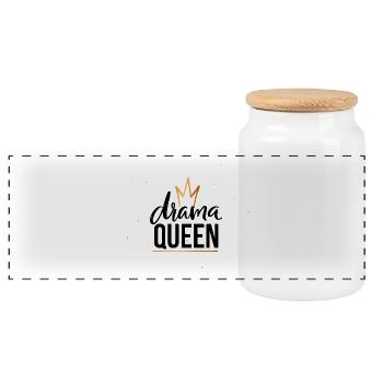Golden Crown Minimal Line - Panoramic Cookie Jar with Wooden Lid - white - Front