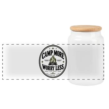 Camp Plus Inquiétude Moins – Camping en plein air - Boîte à biscuits avec couvercle en bois - blanc - Devant