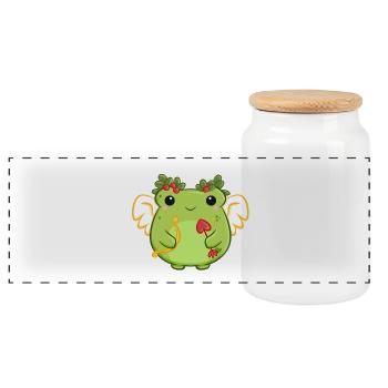 Love Frog with Heart Bow - Panoramic Cookie Jar with Wooden Lid - white - Front