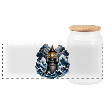Lighthouse in the storm - Panoramic Cookie Jar with Wooden Lid - white - Front