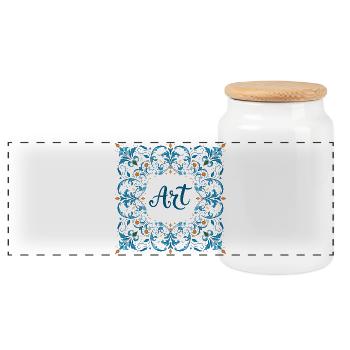 Lettrage orné « ART » – Design créatif - Boîte à biscuits avec couvercle en bois - blanc - Devant