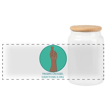 Fingers Crossed Everything Is Fine Funny Positive - Panoramic Cookie Jar with Wooden Lid - white - Front