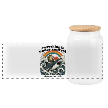 Frog on shark rainbow - Panoramic Cookie Jar with Wooden Lid - white - Front