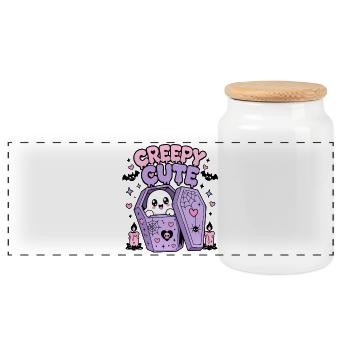 Creepy Cute Kawaii Ghost - Panoramic Cookie Jar with Wooden Lid - white - Front