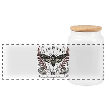 Memento Mori Death Moth - Panoramic Cookie Jar with Wooden Lid - white - Front