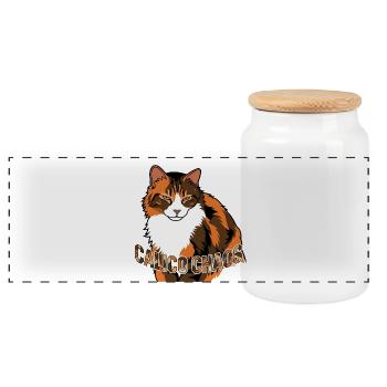 Grey and red cat – graphic with inscription - Panoramic Cookie Jar with Wooden Lid - white - Front