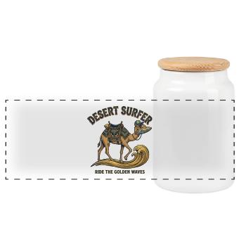Surfeur du désert – chameau sur la vague - Boîte à biscuits avec couvercle en bois - blanc - Devant