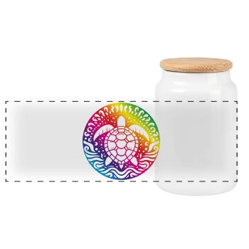 Rainbow Turtle Mandala Ocean Circle - Panoramic Cookie Jar with Wooden Lid - white - Front