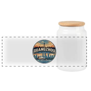 Retro Guangzhou Canton Tower Badge - Panoramic Cookie Jar with Wooden Lid - white - Front