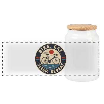 Vélo, mange, dors, répète – Vélo qui dit - Boîte à biscuits avec couvercle en bois - blanc - Devant