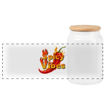 Spicy Vibes Burning Chilli - Panoramic Cookie Jar with Wooden Lid - white - Front