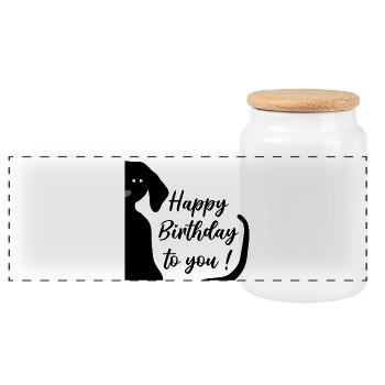 Happy Birthday Dachshund - Panoramic Cookie Jar with Wooden Lid - white - Front