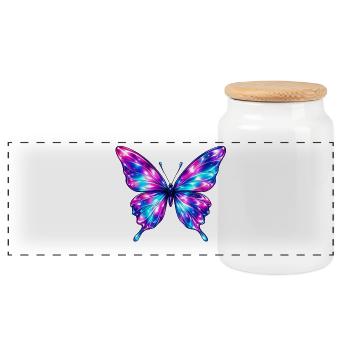 Glossy Metallic Butterfly - Panoramic Cookie Jar with Wooden Lid - white - Front