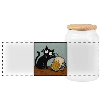 Beer Cat, Beer Lover, Beer Drinking, Cats - Panoramic Cookie Jar with Wooden Lid - white - Front