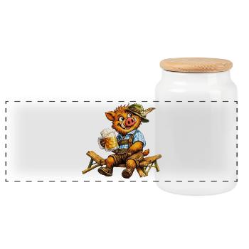 Funny wild boar with beer & Bavarian costume - Panoramic Cookie Jar with Wooden Lid - white - Front