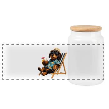 Teckel drôle avec des lunettes de soleil et un cocktail - Boîte à biscuits avec couvercle en bois - blanc - Devant