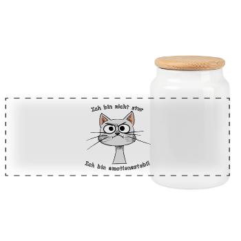 Emotionsstabile Katze Comic - Panorama Keksdose mit Holzdeckel - Weiß - Vorne