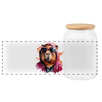 Cool Capybara with Sunglasses Funny Capybara - Panoramic Cookie Jar with Wooden Lid - white - Front