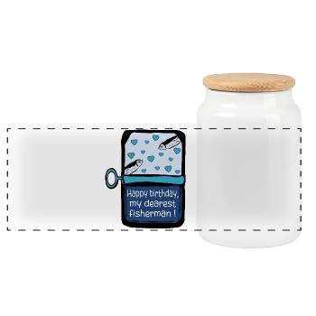 Birthday Fisherman Sardines - Panoramic Cookie Jar with Wooden Lid - white - Front
