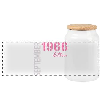 60th birthday, September 1966 - Panoramic Cookie Jar with Wooden Lid - white - Front