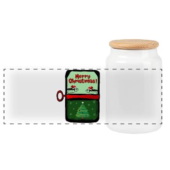 Merry Christmas Fishes - Panoramic Cookie Jar with Wooden Lid - white - Front