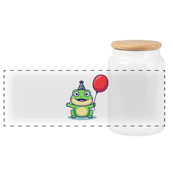 Grenouille de fête avec ballon - Boîte à biscuits avec couvercle en bois - blanc - Devant
