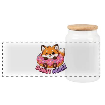 Cute Kawaii Fox Donut Worry Pun T-Shirt - Panoramic Cookie Jar with Wooden Lid - white - Front