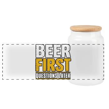 Beer Beer Lover Beer Fan Gift Barley - Panoramic Cookie Jar with Wooden Lid - white - Front