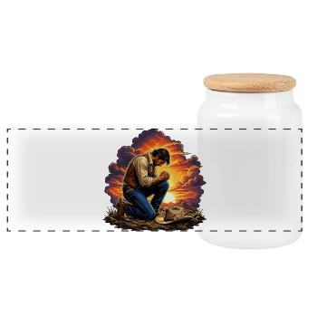 Cow-boy agenouillé au coucher du soleil - Boîte à biscuits avec couvercle en bois - blanc - Devant