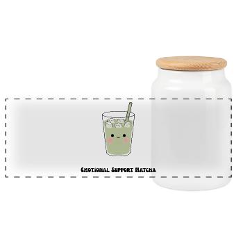 Sweet Emotional Support Matcha - Panoramic Cookie Jar with Wooden Lid - white - Front