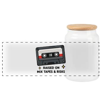 Cassette rétro Cassette Musi vintage années 80 et 90 - Boîte à biscuits avec couvercle en bois - blanc - Devant