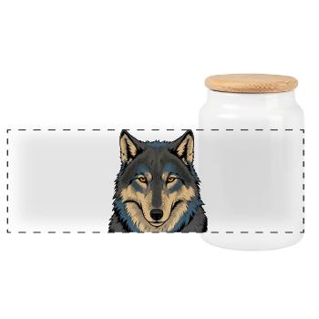 Portrait du Loup de la Lune Azur - Boîte à biscuits avec couvercle en bois - blanc - Devant