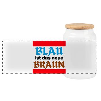 BLAU IST DAS NEUE BRAUN, NO AFD, NIE WIEDER, JETZT - Panorama Keksdose mit Holzdeckel - Weiß - Vorne