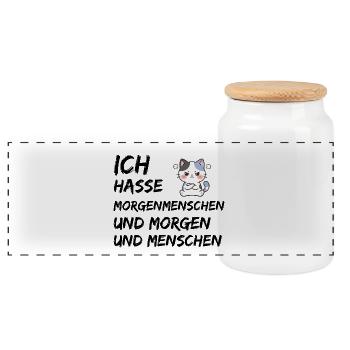 ICH HASSE MORGENMENSCHEN UND MORGEN UND MENSCHEN - Panorama Keksdose mit Holzdeckel - Weiß - Vorne