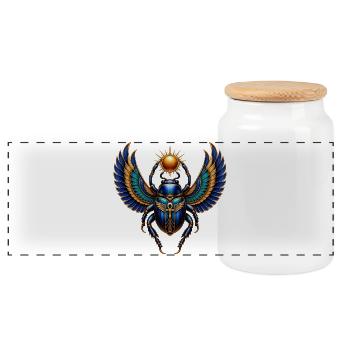 Egyptian Scarab Wing Sun Wreath - Panoramic Cookie Jar with Wooden Lid - white - Front
