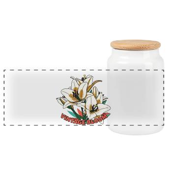 Lilies Vintage Bloom Flowers Retro - Panoramic Cookie Jar with Wooden Lid - white - Front
