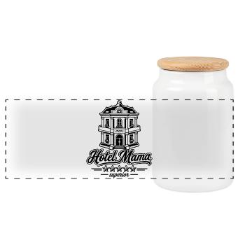 Hotel Mama Superior Logo - Panoramic Cookie Jar with Wooden Lid - white - Front