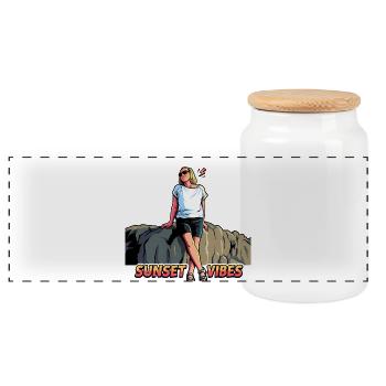 Sunset Vibes Holiday Pop Art Graphics - Panoramic Cookie Jar with Wooden Lid - white - Front