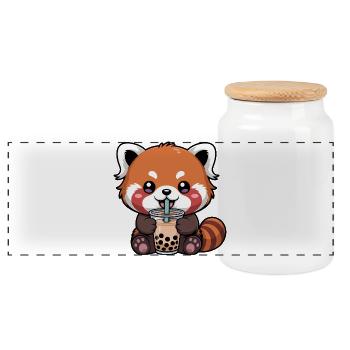 Panda rouge buvant du bubble tea Kawaii - Boîte à biscuits avec couvercle en bois - blanc - Devant